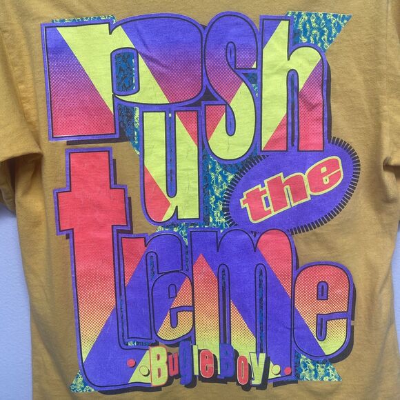Vintage Early 90s Bugle Boy take a risk- Push U to the Xtreme Neon shirt 2 sided - Picture 5 of 12